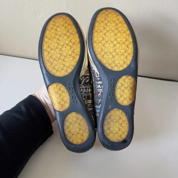COACH Ballet Flats Gold Tartan Plaid True Graffiti Logo Shoes Slip On Sz 7.5 Y2K - Picture 7 of 8